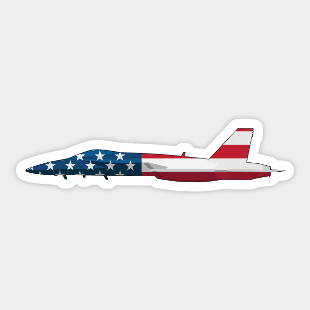 American Flag FA-18 Super Hornet Military Jet Sticker by hobrath